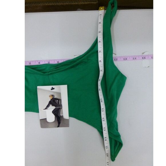 NWT Naked Wardrobe Green One Shoulder Cropped Top - Picture 9 of 11